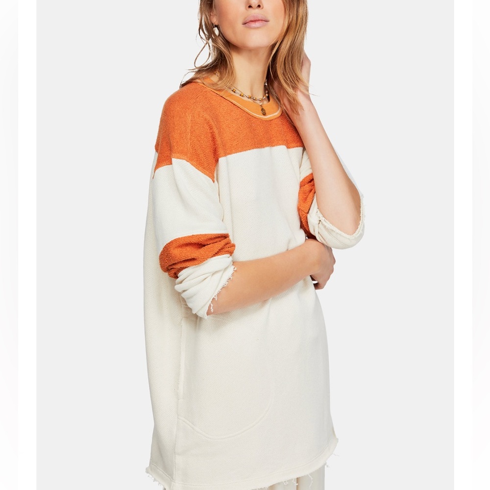 FREE PEOPLE Jordan Oversized Sweatshirt Mustard Ecru XS EUC $148